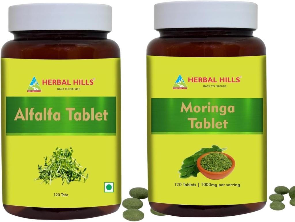 HERBAL HILLS Alfalfa Tablet ve Moringa Leaf Tablet 2 Combo
