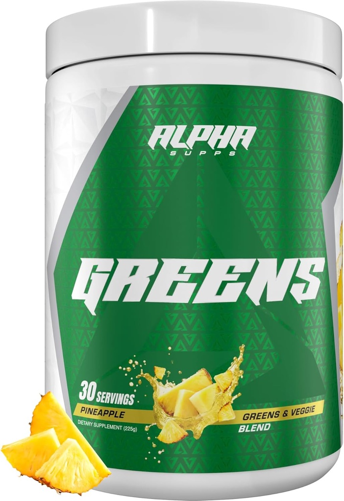 Alpha Supps - Alpha Greens Supplement | Fruit & Vegetable Superfood Powder | Over 40 Natural Plant Based Ingredients | Prebiotic & Probiotic Digestive Support Blend - 30 Servings (Pineapple)