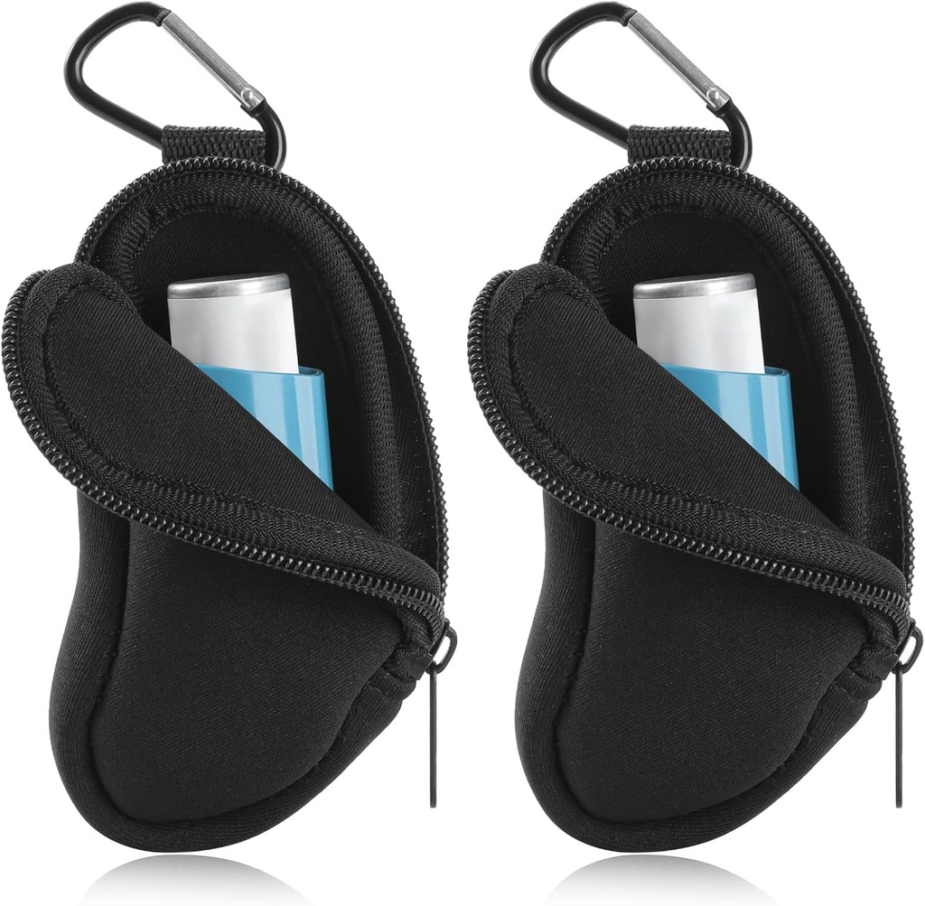Asthma Inhaler Neoprene Travel Inhaler Mini Bag for L-Shaped Inhaler, Inhaler Dahil Değil (Black 2 deploy)