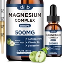 Triple Complex Supplement-Magnesium Glycinate, Citrate, Malate Liquid Drops 500 mg with Ashwagandha, L-Theanine, B6 for Calm, Stress Relief, Sleep, Muscle Support-Green Apple Flavor