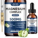 Triple Complex Supplement-Magnesium Glycinate, Citrate, Malate Liquid Drops 500 mg with Ashwagandha, L-Theanine, B6 for Calm, Stress Relief, Sleep, Muscle Support-Green Apple Flavor