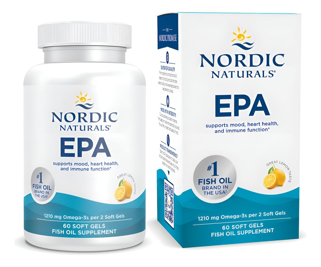 Nordic Naturals EPA, Lemon - 60 Soft Gels - 1210 mg Omega-3 - High-Intensity EPA Formula for Positive Mood, Heart Health & Healthy Immunity - 30 Servings
