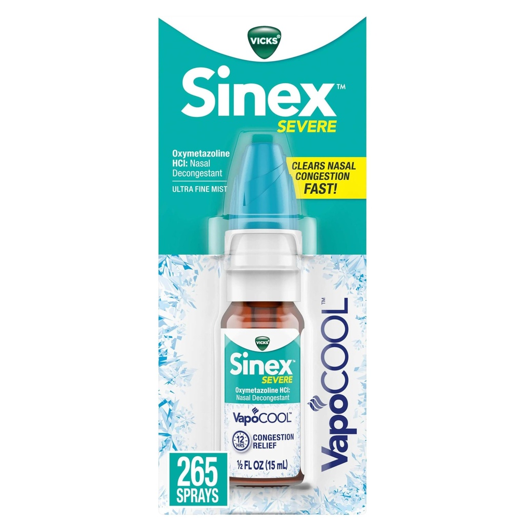 Vicks Sinex SEVERE Nasal Spray with VapoCOOL, Soothing Vicks Vapors, Decongestant Medicine, Relief from Thingsy Nose because to Cold or Alerji, & Nasal Congestion, Sinus Baskı Yardımı, 265