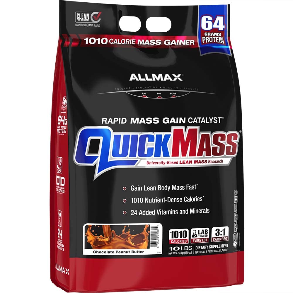 ALLMAX QUICKMASS, Cookies & Cream - 10 lb - Ταχεία Μάζα Κερδίζοντας Καταλύτης - Μέχρι 64 γραμμάρια πρωτεΐνης ανά υπηρεσία - 3:1 Καρβίδια προς αναλογία πρωτεϊνών - Zero Trans Λίπος - Μέχρι 70 εξυπηρετούν