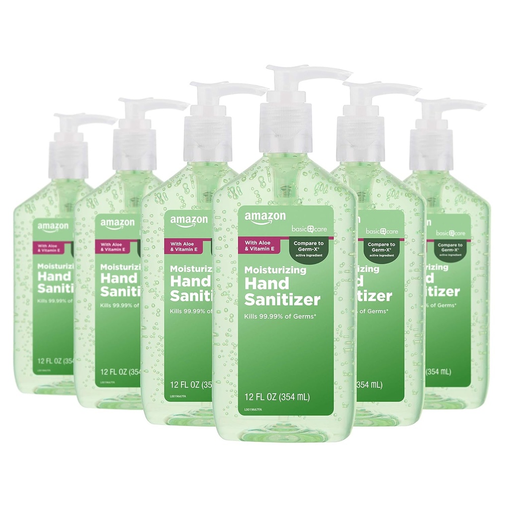 Βασική Φροντίδα - Aloe Vera Hand Sanitizer 62%, 12 fl oz (πακέτο των 6)