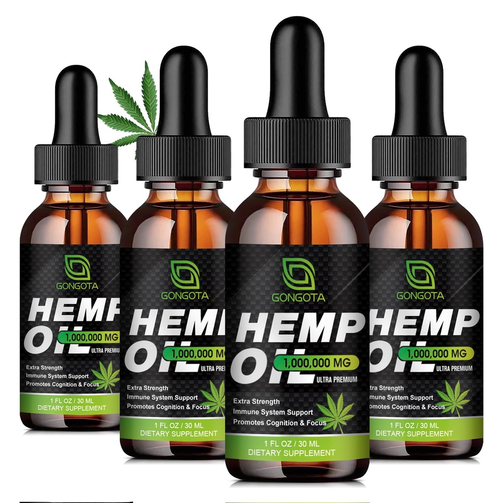 (4-Pack) Yüksek Potency Hemp Oil - 1.000.000 maksimum Güçlü - Rahatlama, Stres, Calming, Sleep - Organik Hemp Oil Extract - Vegan, Immunization Support, Non-GMO