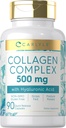 Carlyle Collagen Pills With Hyaluronic Acid 500 mg | 90 Capsules | Hydrolyzed Collagen Supplement | Non-GMO, Gluten Free