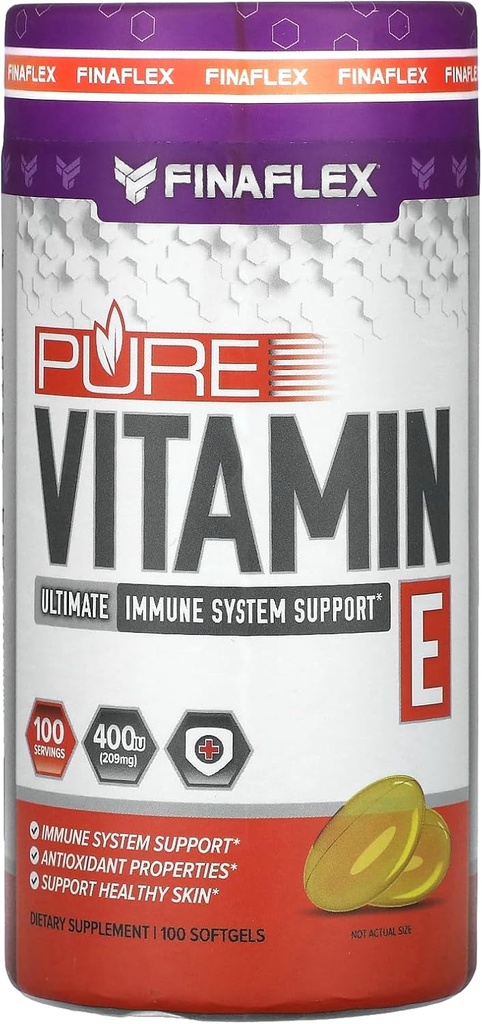FINAFLEX Pure Vitamin E - 100 Softgels - Immune System Support, Nourishes & Heals Skin - 100 Hizmet
