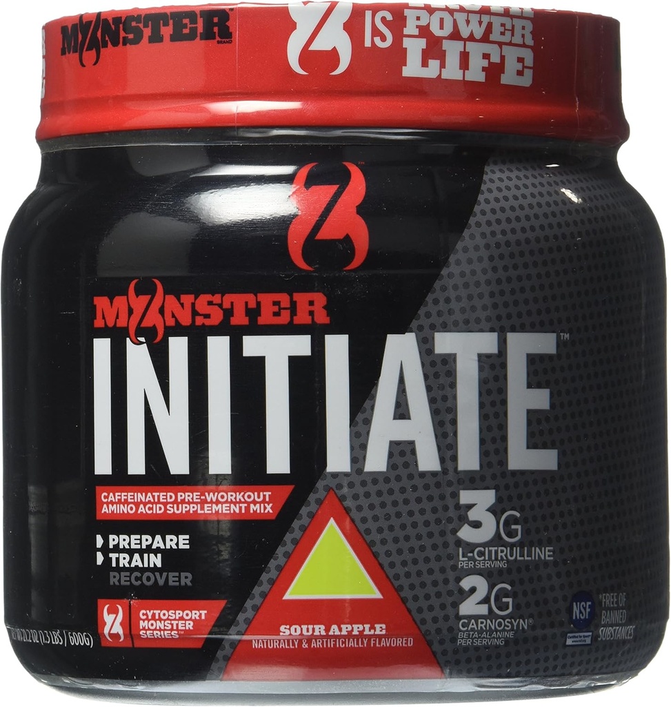 Cytosport Monster Initiate Nutritional Drink, Pre Workout Toz, Sour Apple Flavored, 600 Gram (30 hizmet)