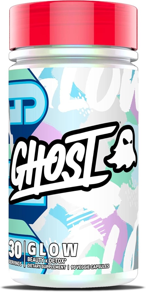 GHOST Glow Capsules: Beauty and Detox Supplement - 90 Capsules - Skin Boosting Hyaluronic Acid, Biotin & L-Theanine for Skin-Boosting Support- Vegan, Gluten-Free