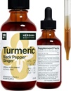 Turmeric 3-in-1 Liquid Extract - Curcumin & Ginger, Black Pepper - Natural Herbal Supplement - Immune and Brain Booster Tincture (2 FL OZ)