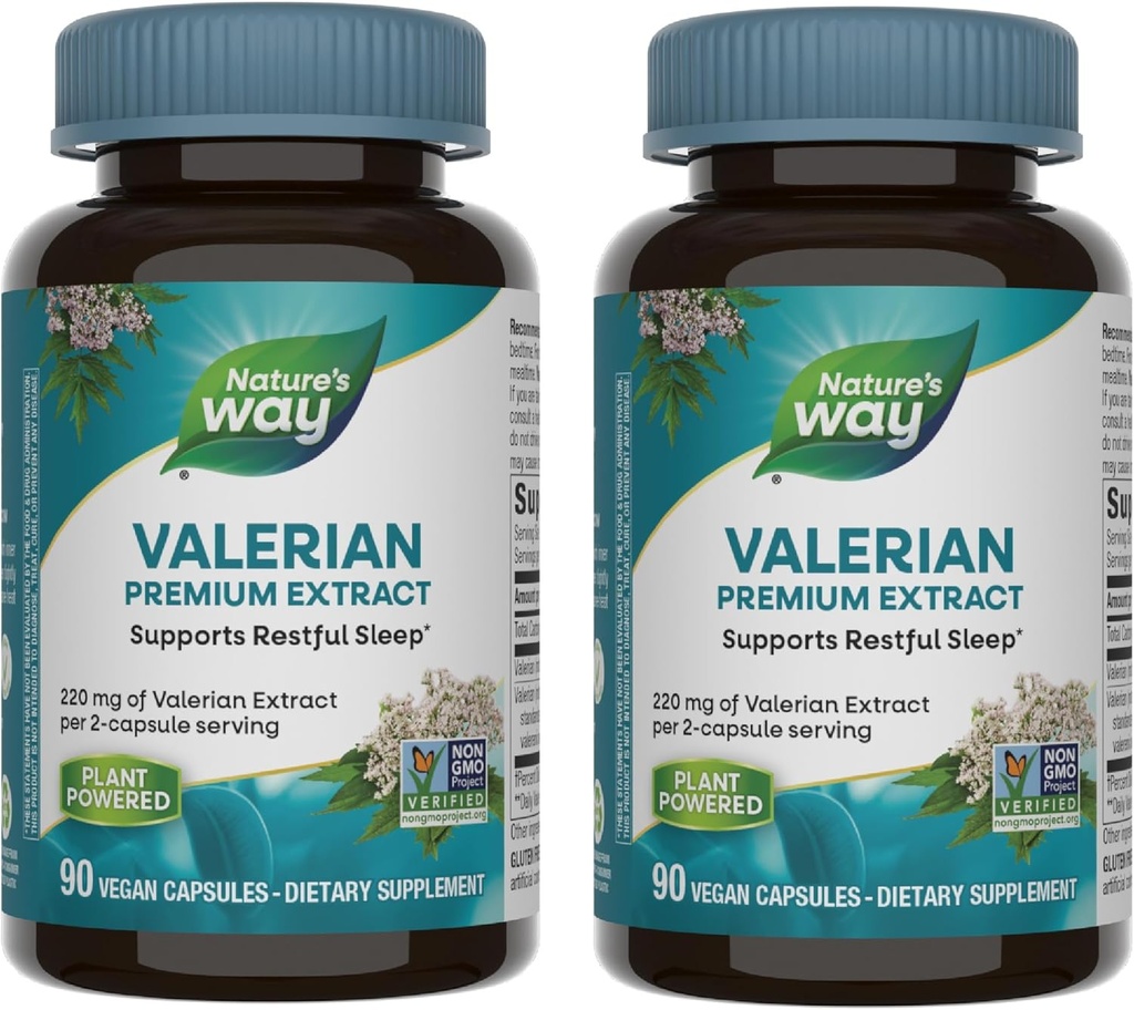 Nature's Way Valerian Premium Extract - 220 mg εκχύλισμα βαλεριάνας ανά 2-capsule Serving - Supports Restful Sleep* - Μη ΓΤΟ Project Επαληθευμένο - Βότανο Συμπληρώματα - Χωρίς γλουτένη - 90 Κάψουλες (2 Pack)