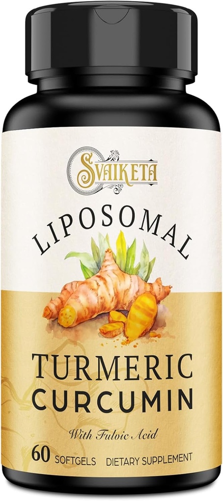 Liposomal Turmeric Curcumin Supplement 2000 mg,% 95 Standardized Curcuminoid Extract & Organik Kök Toz Piperine Black Pepper Meyvesi (15 mg), 60 yumuşakgels