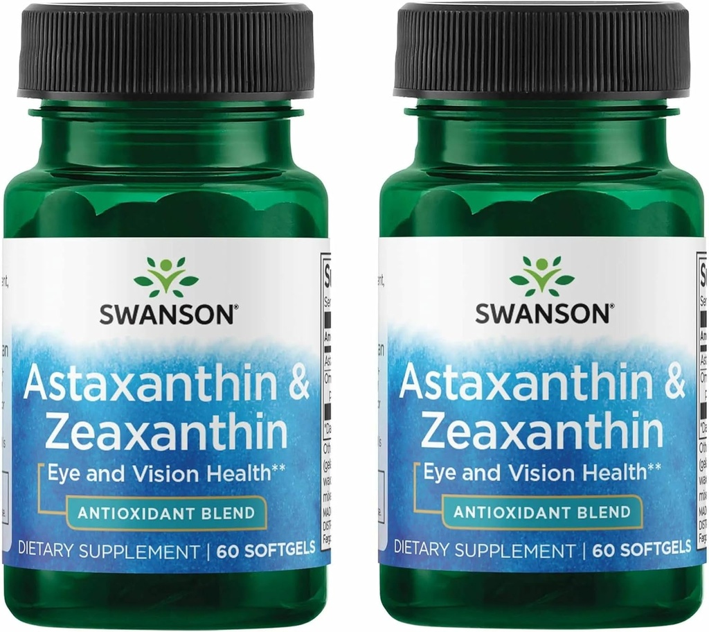 Swanson Astaxanthin & Zeaxanthin Eye Vision Brain Skin Health Antioksi Support Supplement (Astaxanthin 4 mg & OmniXan Zeaxanthin 4 mg) 60 Softgels Sgels (2 Pack)
