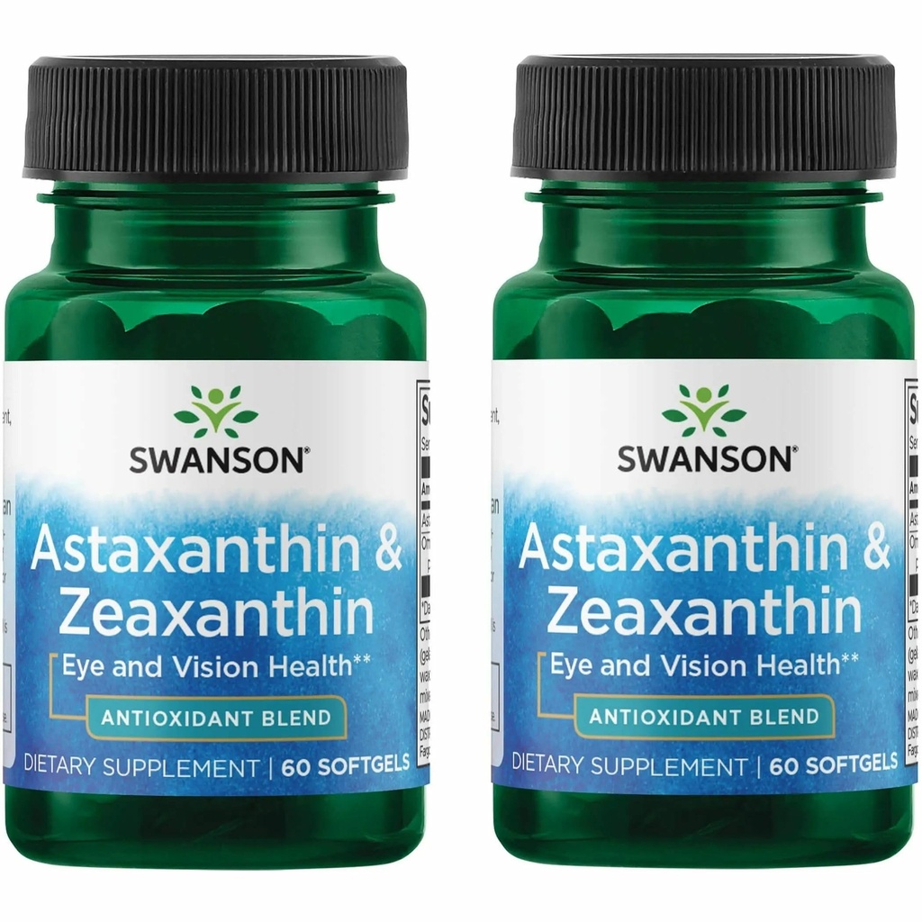 Swanson Astaxanthin & Zeaxanthin Eye Vision Brain Skin Health Antioksi Support Supplement (Astaxanthin 4 mg & OmniXan Zeaxanthin 4 mg) 60 Softgels Sgels (2 Pack)