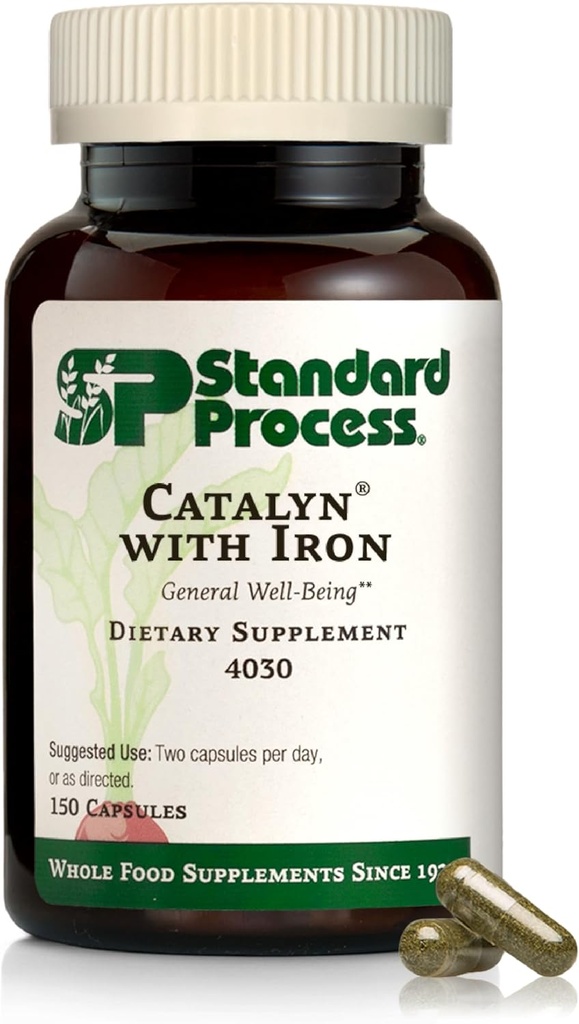 Standard Process Catalyn with Iron - Supplement for Energy & Metabolism Support - A, C & D - Non-Dairy & Non-Soy - 150 Capsules (75 Hizmet)
