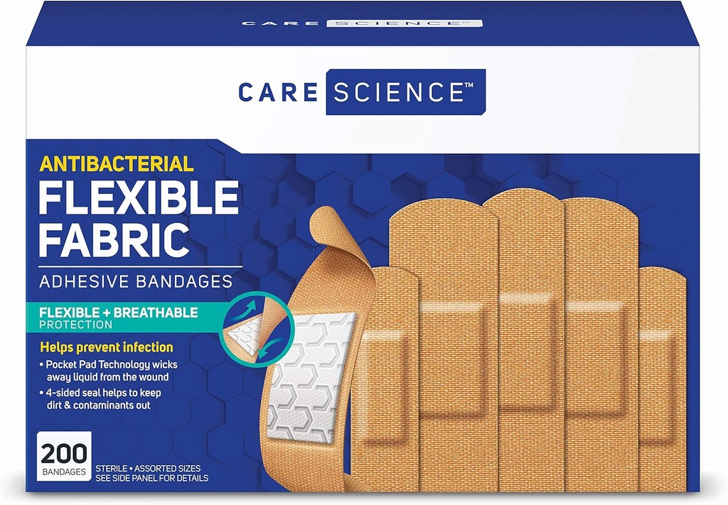 Care Science Υφασμάτινα Συγκολλητικά Επιδέσμους, 200 ct Μαζική Ποικιλία Μεγέθη 