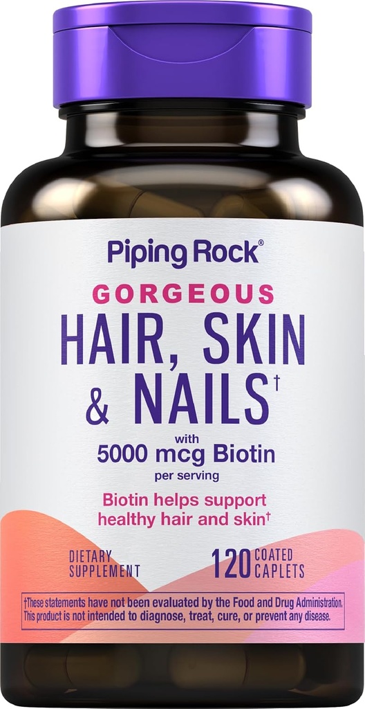 Piping Rock Hair Skin ve Nails Vitaminleri | 120 Caplet Pills | Collagen | 5000 mcg of Biotin | Non-GMO, Gluten Free Supplement
