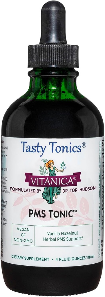 Vitanica PMS Tonic, Premenstrual Support and Relief, Saint Johns Wort, Dong Quai, Chaste Tree Berry, Wild Yam ve Daha Fazla, Vegan, 4 Ounce