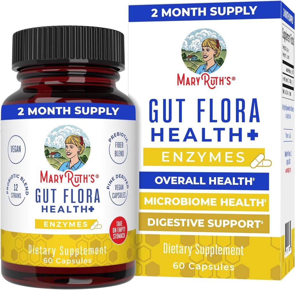 MaryRuth Organics Gut Flora Health+ Enzymes | Up to 2 Ay Supply | Prebiyotik Probiyotik Digestive Enzymes Cool Biome & Digestive Support | Gastrointestinal Health | 60 Capsules
