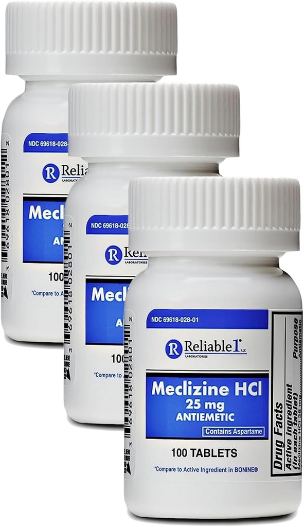 Meclizine HCL 25 mg 100 Tablet (1 Şişe) (Paketi 3)