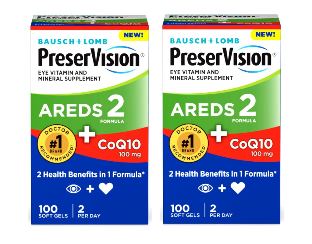 PreserVision Eye Vitamin & Mineral Supplement AREDS 2 Formula + CoQ10, 2-in-1 Health Faydaları, 100 Softgels (2. Gün başına) 2 Paket