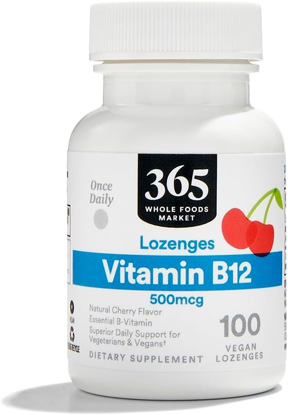 365 από Whole Foods Market, Βιταμίνη B12 500mcg Lozenges, Φυσικό άρωμα κερασιού, Vegan, 100 Count