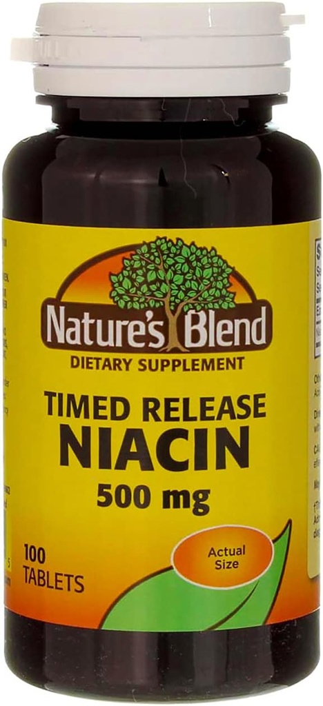 Nature's Blend Niacin Timed Release Tabletleri, 500 mg, 100 Ct (2 Pack)