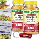Seçenekler Sche Spring Valley Fish Oil Omega 3 Fatty Acid Supplement Lemon Softgels 500 mg 60 Ct 2 pk (120 Total) + Vitamin Kılavuz ve Pill Konteyner (4 Madde)!