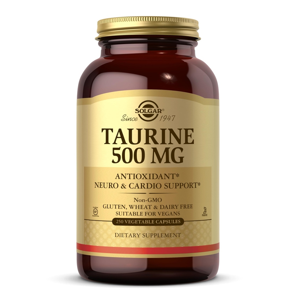 Solgar Taurine 500 mg, 250 Sebze Kapsülleri - Antioksi - Beyin Sağlığı - Amino Free, Kosher - 250 Hizmet