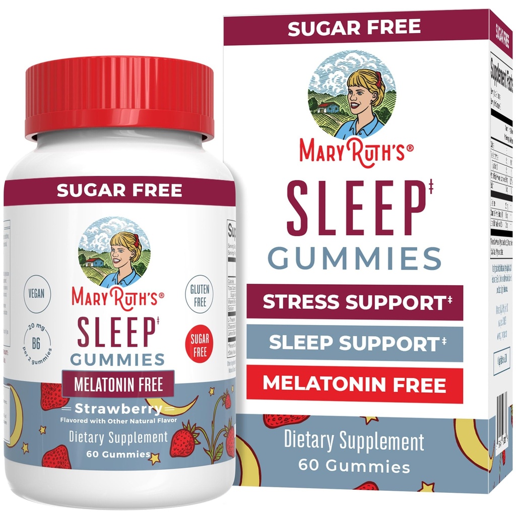 MaryRuth Organics Sleep Gummies | Sugar Free | NO Melatonin | L Theanine | Lemon Balm Leaf | Chamomile | Vitamin B6 | Rahatlama ve Uyku Desteği | Stres Yardım | Vegan | Gluten Ücretsiz | 60 Kont