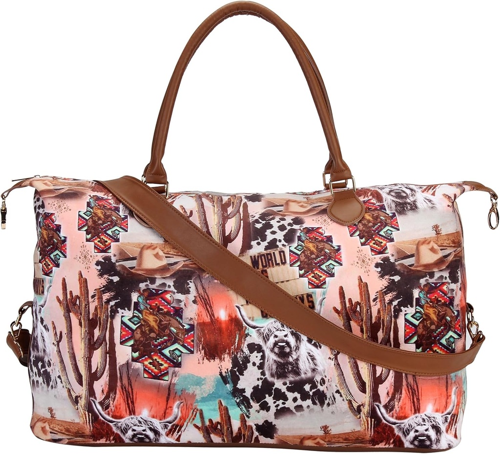 Weekender Bag Duffle Bag for Women Large Travel Tote Bag Overnight Weekend Bag With Omuzlu Krem İnek Leo Atzec ile gece sonu...
