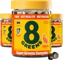 8Greens Daily Fiber Super Greens Gummies - Tangerine Flavor: Ενισχύστε το ανοσοποιητικό σύστημα & Digestive Health with 8 Real Greens - Μη-GMO Formula, Chewables, 50 Gummies, Pack of 3