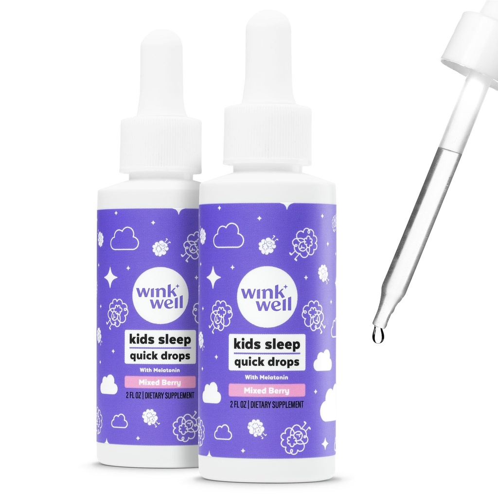 Wink Well Kids Liquid Melatonin Drops, Doğal Melatonin Çocuklar için 1 mg Per Sıvı Melatonin for Kids, Drug-Free and Non-Habit Form (2 Pack)