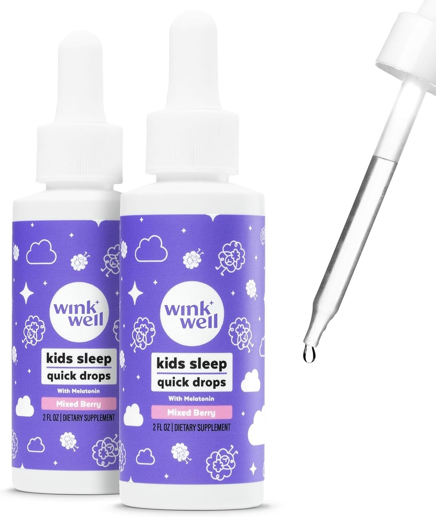 Wink Well Kids Liquid Melatonin Drops, Doğal Melatonin Çocuklar için 1 mg Per Sıvı Melatonin for Kids, Drug-Free and Non-Habit Form (2 Pack)