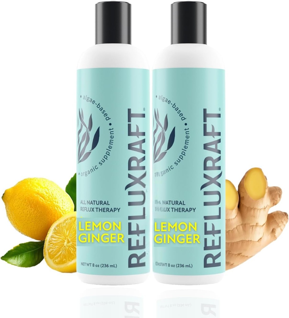 Asit Reflux Terapi, Organik Alginate, Hızlı ve Uzun Soning Gerd, LPR & Digestion Symptom Support, Zero Sugar, Gluten Free, Low sodyum, Lemon Ginger, 47 Gel 8 OZ Şişe, 2 Paket