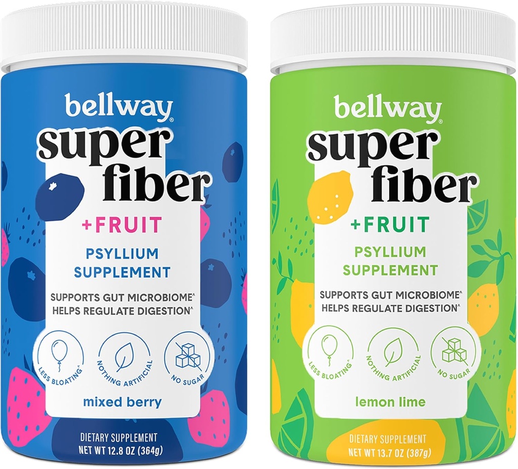 Bellway Super Fiber Toz + Meyve, Sugar Free Organic Psyllium Husk Toz Fiber Düzenlilik, Bloating Relief & Gut Health, Non-GMO, Karma Berry & Lemon Lime Lime Lime Lime