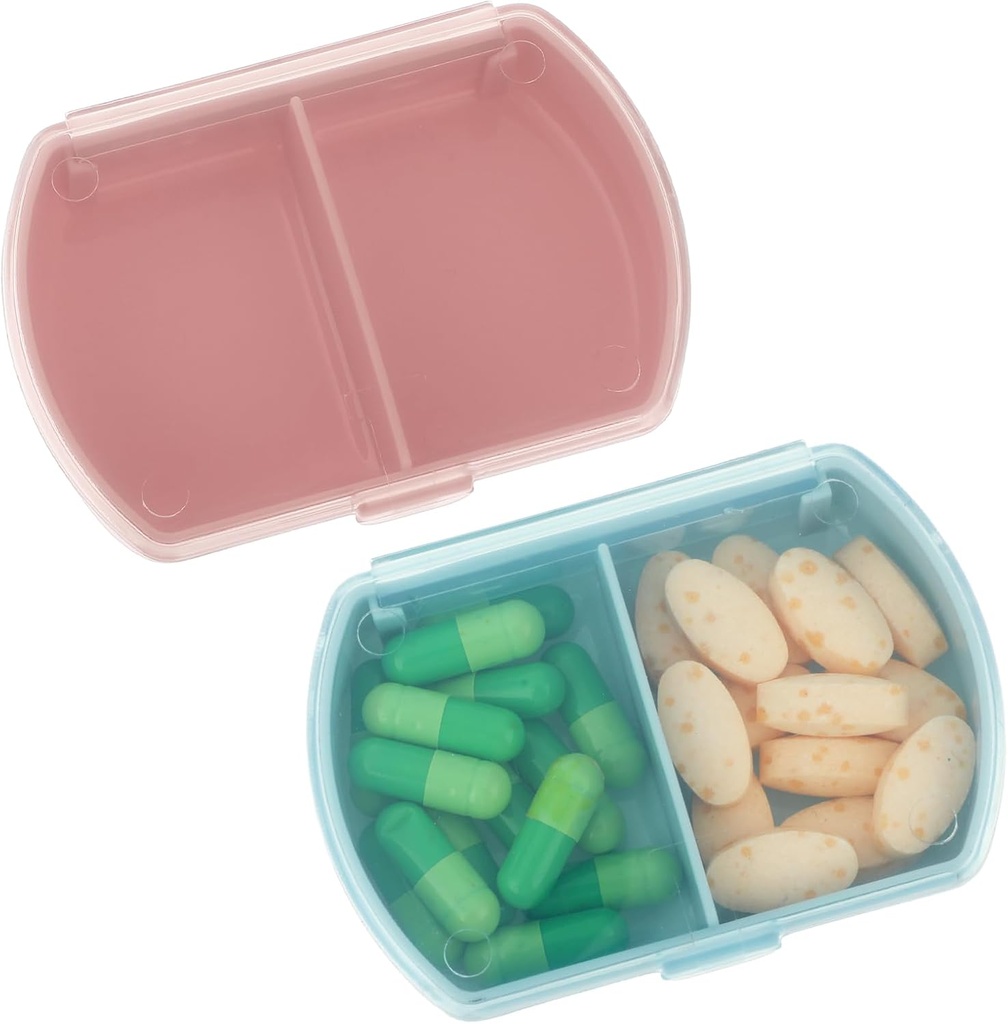 Sibba Pill Organizer Box Case 2 PCS Su Seyahat Tıpları Konteyner Purse Essentials Small Cute Fish Oil Holder Supplements Mini Pillbox Hologramı Hatırlatıcı Port Pocket Pouch Aksesuarları