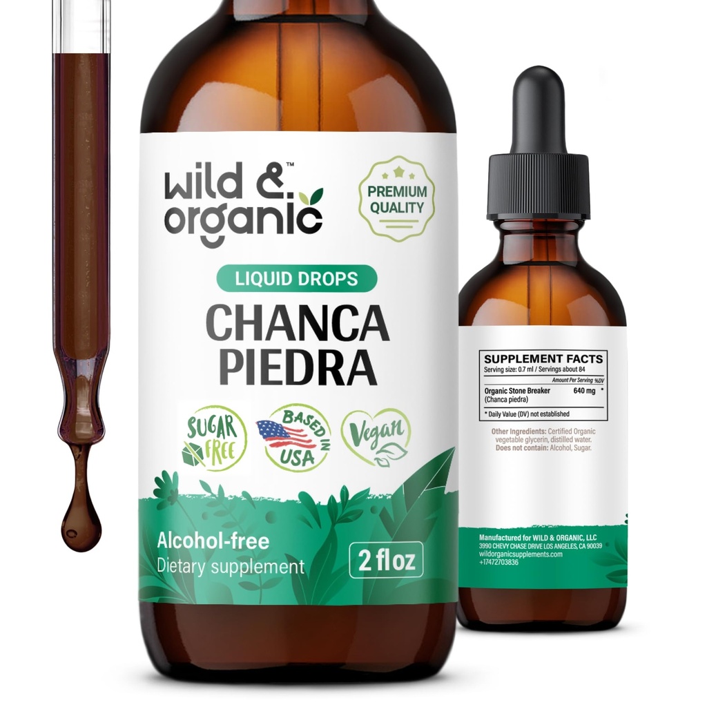 Wild & Organic Chanca Piedra Liquid Extract Drops - Stone Breaker για Πέτρες Νεφρού & Gallbladder Support - Βότανο Βάμμα για την Ουρολογική Φυλλαδική Ευδοκία - Vegan, Ζάχαρη & Αλκοόλ-Δωρεάν - 2 fl oz