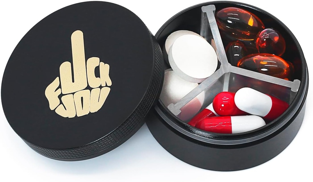Küçük Pill Case 3 Karşılaştırma, Metal Round Portable Pill Box, Sualtı Seyahat Pill Organizer, Pocket Purse Tıp Vitamini EDC Konteyner (Black with Finger)
