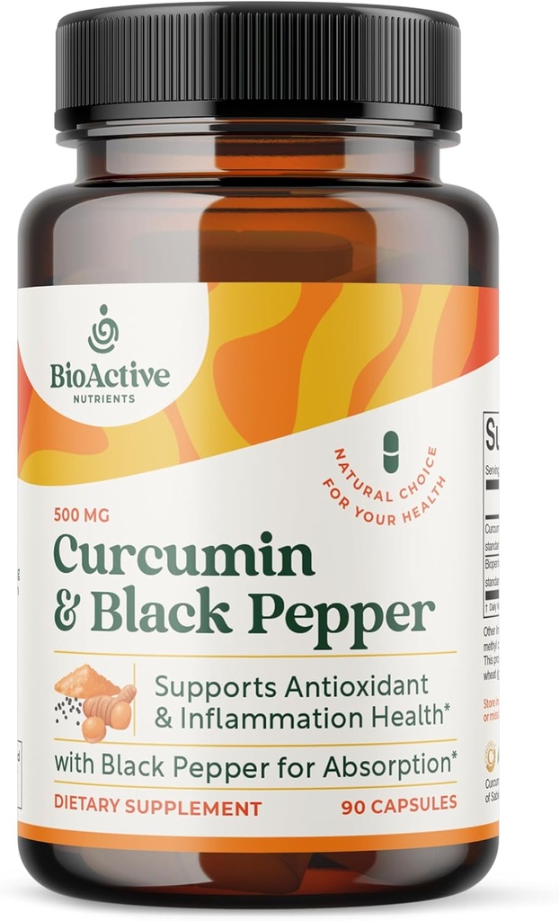 BIOACTIVE NUTRIENTS Κουρκουμίνη με Μαύρο Πιπέρι για Καλύτερη Απορρόφηση, 90 κάψουλες