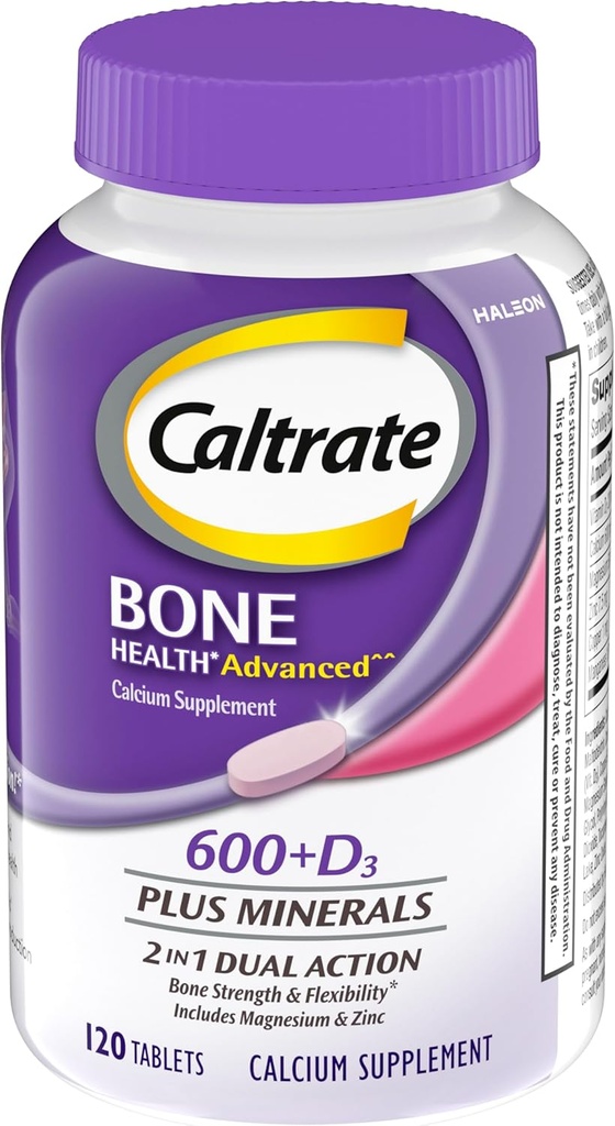 Caltrate 600 Plus D3 Plus Minerals Calcium and Vitamin D Supplement Tablets, Bone Health and Mineral Supplement for Adults - 120 Count (Packaging may vary)