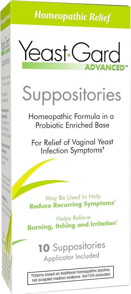 YeastGard Advanced Homeopathic Yeast Enfeksiyon Vaginal Suppositories - 10 sayı kutusu