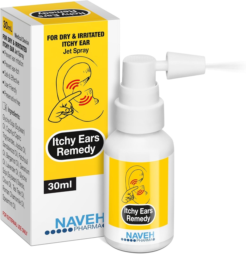 NAVEH PHARMA® Itchy Ears Remedy: Ear Temizlik ve Itch Relief | Tüm Kulak Kaynağını Tedavi Etmek | Eczema Tedavisi için Jet Ear Spreyi | Ear Wax Remedy & Ear Lavabo (1 Fl Oz)