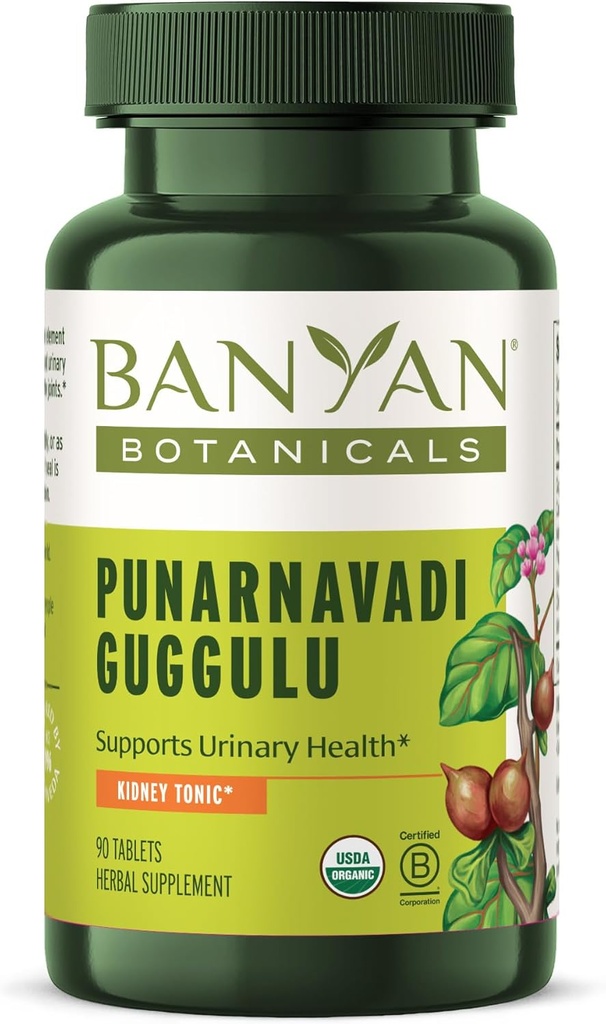 Banyan Botanicals Βιολογικά δισκία Punarnavadi Guggulu – Βιολογικό συμπλήρωμα κοινής χρήσης – Υποστηρίζει υγιή λειτουργία των νεφρών και του ουροποιητικού συστήματος* – 90 δισκία – Μη ΓΤΟ Βιώσιμα πηγάζει Vegan*
