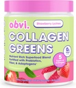Obvi Collagen Greens | Organik Greens Superfood Toz Collagen, | Gut Health, Skin, Hair, Nails | Gluten-Free, Zero Sugar | Strawberry Lychee Flavor, 25 Servisler