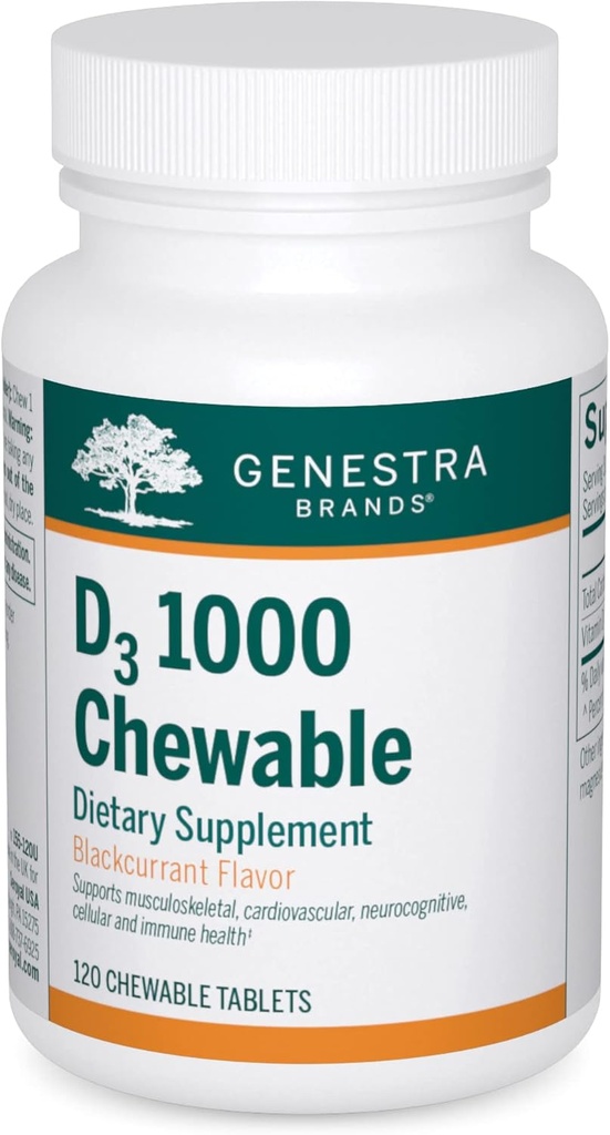 Genstra Brands D3 1000 Chewable | Vitamin D Supplement | 120 Chewable Tabletler | Natural Blackcurrant Flavor