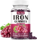 Demir Gummies Kadınlar ve Erkekler için ek olarak, C, B12, Folate- Blood Builder & Energy Support for Iron Deficiency-Grape Flavor, Vegan, 60 Gummies