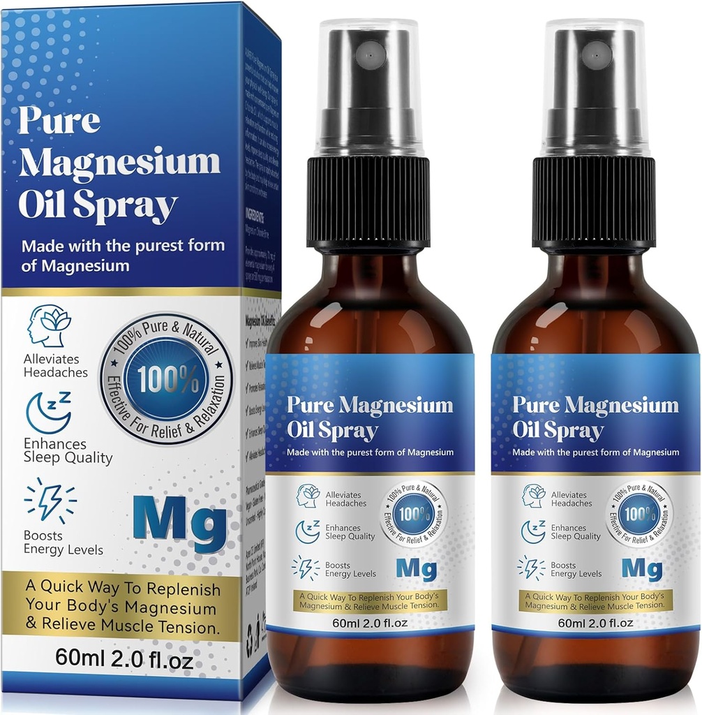 Generic 2 Pack Pure Magnesium Oil Spray, Magnesium Oil Spray, 100% Pure & Natural Organic Concentrated Magnesium Chloride Oil