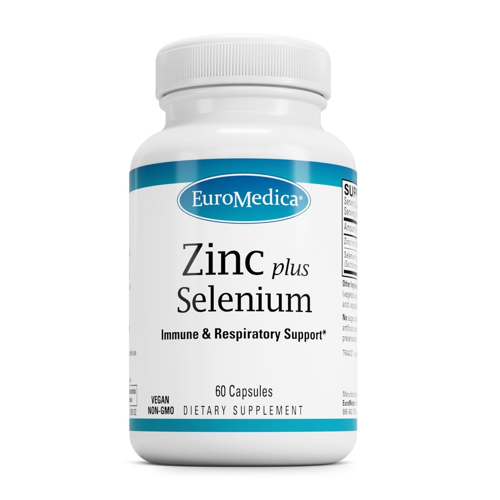 EuroMedica Çinko Plus Selenium - Immune & Respiratory Health Support Supplement - Mineral Supplement with çinko Bisglycinate Chelate - Poliium for Cellular Health Support - 60 Capsules